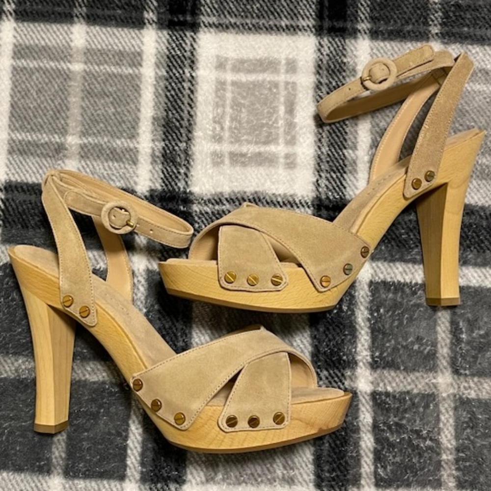Veronica Beard Lamont Clog Platform Ankle Strap Sandal sand women size 9